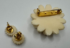 Vintage Celluloid Flower Brooch pin and Earring Set Sunflower Pierced EUC