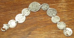 Vintage Sterling Silver 1916-1940s Australian Coin Bracelet, 10 Coins