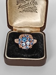 Vintage 1990-s 14 Ct Rolled Gold Blue Topaz Ring Size UK P US 7 1/2- Hallmarked