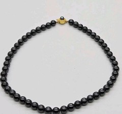 Hematite Beaded Choker Necklace Black Ball Vintage Fancy Clasp Couture Gold tone
