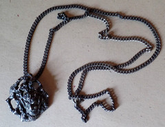 Vintage OOAK Abstract Handcrafted Asymmetrical Silver Necklace Demon Pendant (b)