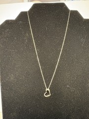 VTG Dainty 925 Sterling Silver Asymmetrical Open Heart Charm CableChain Necklace