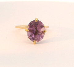 Estate 14K Yellow Gold Amethyst Ring – 1940s High Raised Setting, Size 5.5