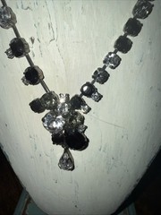 Statement Black & Beaded Rhinestones Beads Necklace & Teardrop 20” Aldo