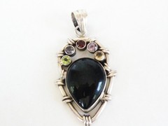 Large Sterling Silver 925 Natural Onyx Gemstone Chunky Statement Pendant