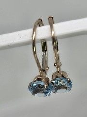 10K Yellow Solid Gold Round Blue Topaz Lever Back Earrings Eye Clean Gemstones