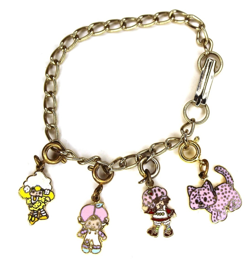 Original Vintage 1980s Strawberry Shortcake Metal 4 Dangle Charm Bracelet