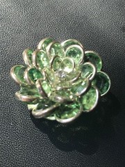 Estate Layered Ombre Shades of Green Flower w Clear Rhinestone Center & SIlverto