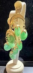 Vintage Crown Trifari Waterfall Faux Jade Lucite Gold Tone Dangle Clip Earrings