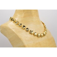 Vintage Chunky Geometric Collar Statement Necklace Shiny Gold Linked 1980s BinN