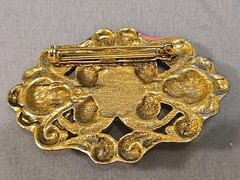 Art Nouveau Style Brooch Pin Cherub Faces Gold Tone and Faux Pearl