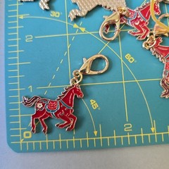 Vintage Lot Of 5 Cloisonne Red Horses Dangle Charms Pendants