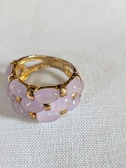 Vintage Lavender Jade Jadeite Bubble Ring Gold Tone Sterling Silver Size 6