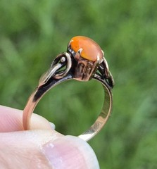 Antique 18K Yellow Gold Orange Fire Ethiopian Opal Ring Old Estate Jewelry