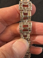 VTG ART DECO Style Rhodium Plated Baguette Rhinestone Link Bracelet 7.5″L BLING!