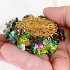 Vintage Cluster Aurora Borealis Rhinestone Round Brooch Pin Watermelon Margarita