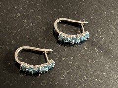 Vintage 1990s 925 Sterling Aquamarine Color Gemstone Hoop Earrings