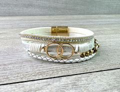 Double Circle Leather Wrap Bracelets Trendy Boho Cuff Bracelet Beads Rhinestone