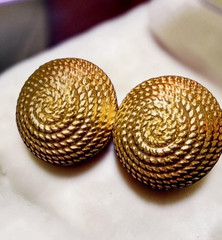 Vintage GIVENCHY Paris New York Gold Tone Rope Dome Clip On Earrings Signed