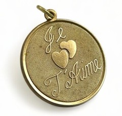 Vintage Charm French I Love You Necklace Pendant Brass Jewelry – Tarnished As Is