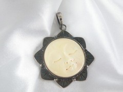 Vintage Sterling Silver 925 Large Carved Sun Moon Face Pendant