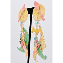Lunch At The Ritz Vintage Hey Diddle Earrings Dangle Pierced 1980s Signed CARD