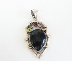 Large Sterling Silver 925 Natural Onyx Gemstone Chunky Statement Pendant