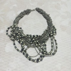 Vintage Short Haevy Large Silver Grey Bearded Necklace Women Accessories Jewelry
