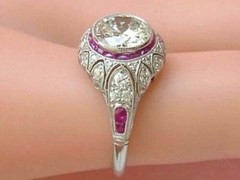 3Ct Art Deco Style Lab Created Diamond & Ruby Wedding 14K White Gold Finish Ring