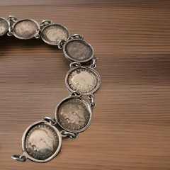 VTG Great Britain 3Pence 8Coins 7.5″ Sterling Victoria George Bracelet 1883-1934