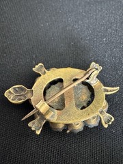 Antique Victorian Turtle Pin With Garnet Opaline Glass Gold Tone C Clasp 1” Cute