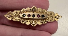 Antique Etruscan English 9k Yellow Gold & Rose Cut Diamond Mourning Brooch/Pin