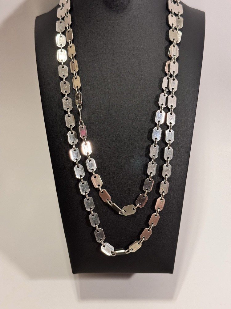 Vintage Long Silver Tone Flat Oval Link Chain Long Modernist Layering Piece