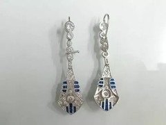 Art Deco Style 925 Silver White Diamond Bridal Drop Dangle Engagement Earrings