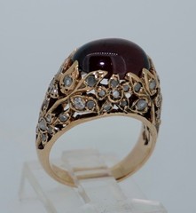 Art Nouveau Antique 14K Rose Cut Diamond and Garnet Ring