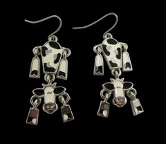 Edgar Berebi Enamel Cow Dangle Earrings Signed EB Silver Tone Articulated