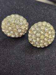 Vintage Unsigned Dome Pavé Rhinestone Screw Back Earrings Round Cluster