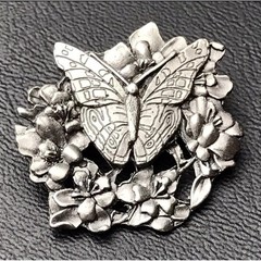 BIRDS & BLOOMS 1998 Butterfly In Flowers LIMITED Edition Brooch Pin Pewter