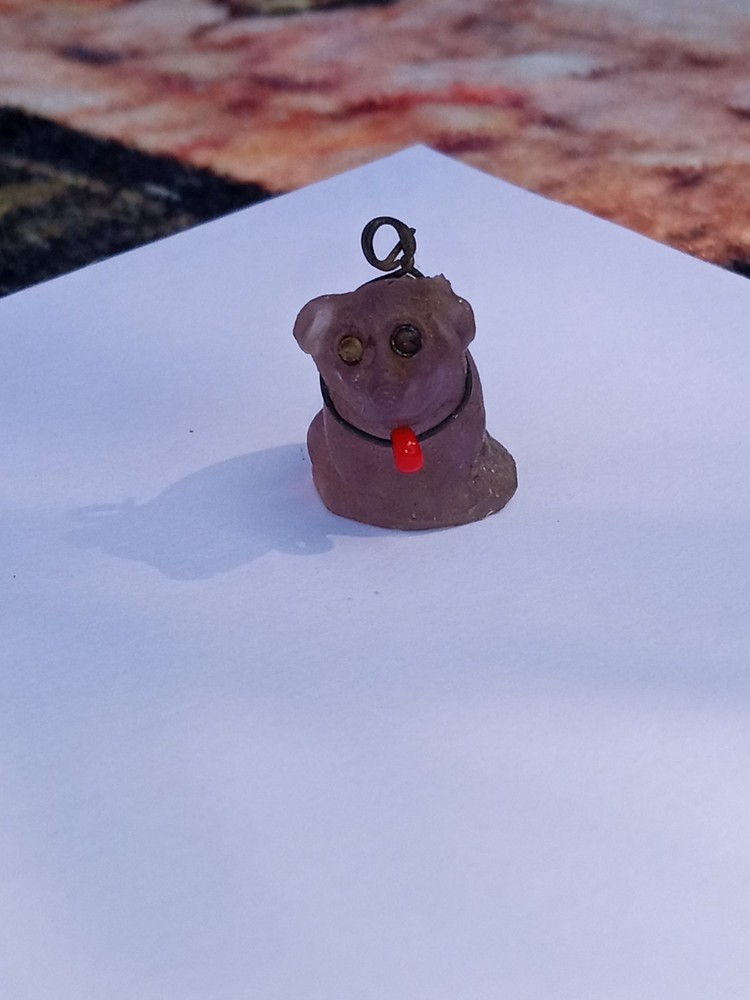 Antique, Vintage, Czech Purple Pig Cracker Jack Glass Charm, Prize, 1″