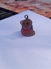Antique, Vintage, Czech Purple Pig Cracker Jack Glass Charm, Prize, 1″