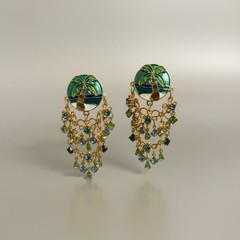 LUNCH AT THE RITZ Couture Vintage Palm Tree Dangles Clip On Chandelier Earrings