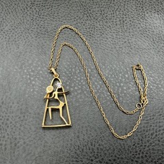 Vintage Medici Necklace Modernist Woman Figure Gold Tone Pendant Rhinestone