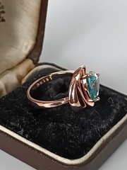 Vintage 1990-s 14 Ct Rolled Gold Blue Topaz Ring Size UK N US 6 3/4- Hallmarked