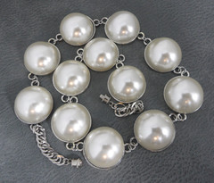Georgian Riviere Necklace Domed Japanese Cultura Faux Pearl Cabochon Collar Vtg