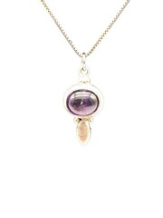 Sterling Silver Large Oval Purple Amethyst Vintage Pendant Necklace 26”
