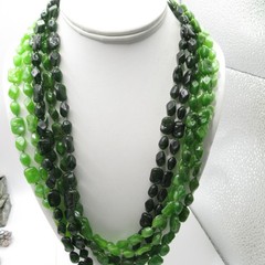 Three Shade Multi-strand Beaded Necklace Greens Black Hong Kong Vintage