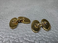 Black Enamel Yellow Gold Plated Cuff Links