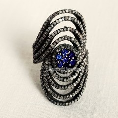 2.77ctw Rose Cut Diamond Sapphire Studded Silver Victorian Gorgeous Ring Jewelry
