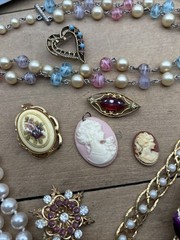 VTG Estate Jewelry Gold/Silver Tone Cameo Rhinestone C-Clasp Some Signed NICE 20