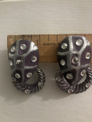 VTG Jeff Lieb Clip Earrings Purple/Silver/ Rhinestone One Of A Kind Handmade